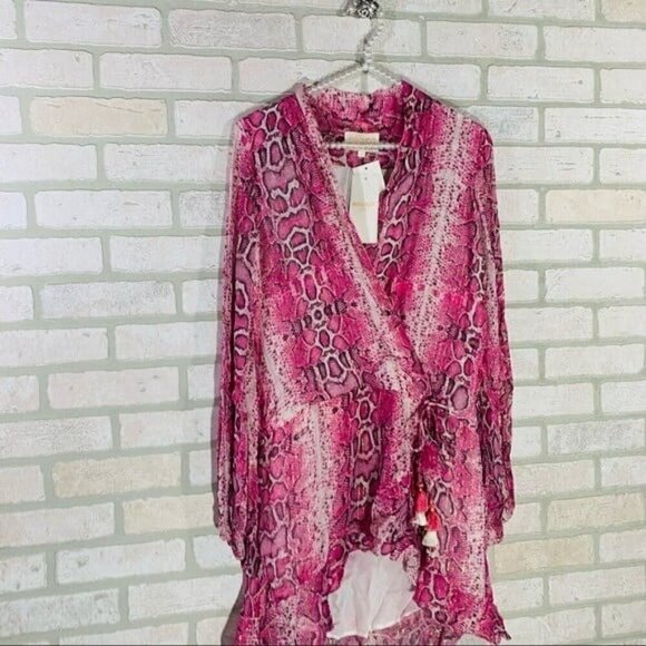 Rocco Sand NWT Lexi Pink Snake Print Wrap Dress Size S - Picture 6 of 12